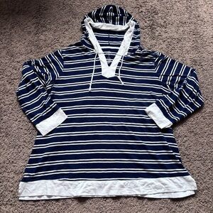 St. John’s bay Nautical blue and white striped lightweight hooded shirt size 1X